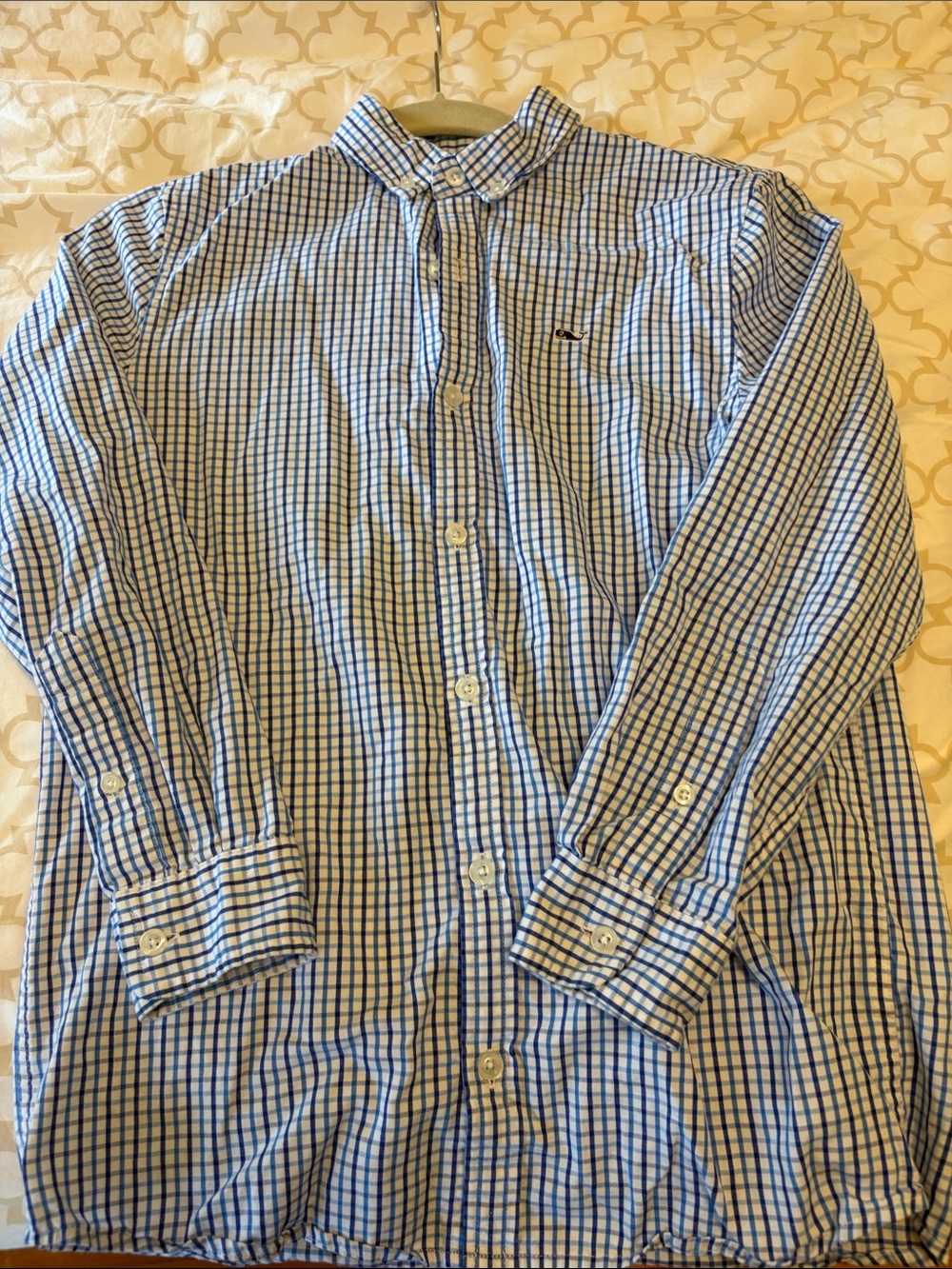 Vineyard Vines boys Blue and White Check Button-Down Shirt